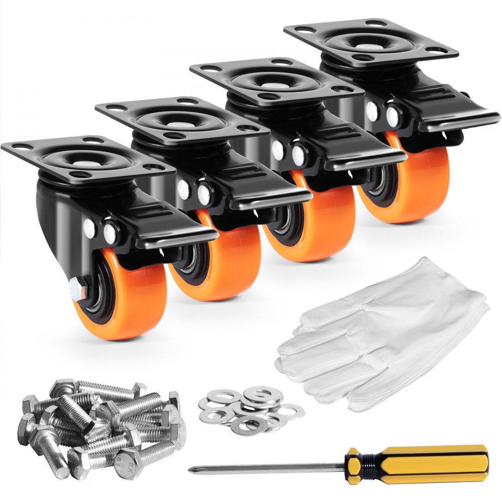 VEVOR Caster Wheels, 2-inch Swivel Plate Casters, Set of 4, with Security Dual Locking No Noise PVC Wheels, Heavy Duty 150 lbs Load Capacity Per Caster, Non-Marking Wheels for Cart Furniture Workbench - PBJLCSJAZ4J1T5RQ3V0