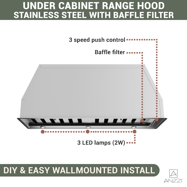 Anzzi 30-Inch Insert Range Hood Ducted/Ductless Convertible Kitchen Vent Above Stove - RH-AZ1076PSS