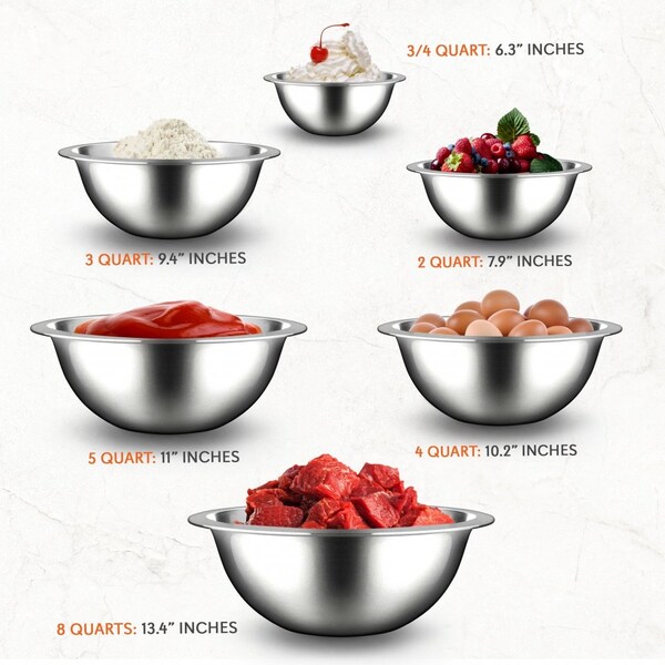 Nutrichef Kitchen Mixing Bowls - Food Mixing Bowl Set, Stainless Steel (6 Bowls) - NCMB6PC