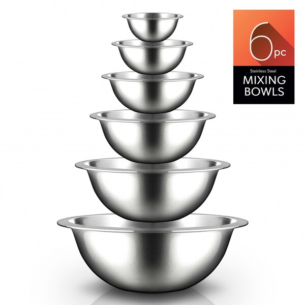 Nutrichef Kitchen Mixing Bowls - Food Mixing Bowl Set, Stainless Steel (6 Bowls) - NCMB6PC