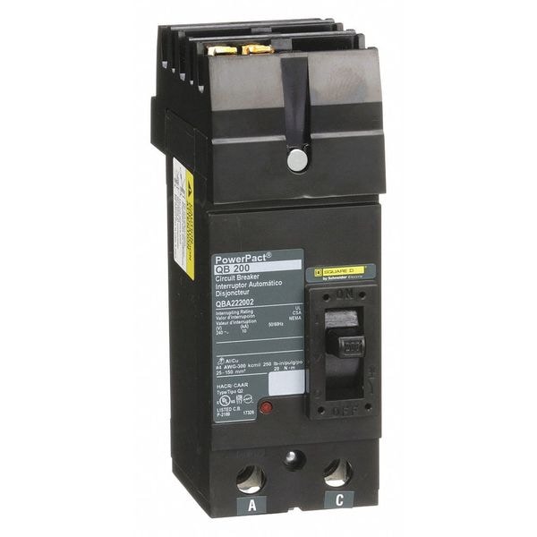 Square D Molded Case Circuit Breaker, QBA Series, 200A, 2 Pole, 240V AC, 10kA at 240V AC - QBA222002
