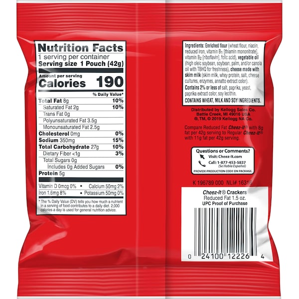 Galleta original Cheez-It Cheez-It con Reducción de Grasa 1.5 oz., Paquete de 60 unidades - 2410012226