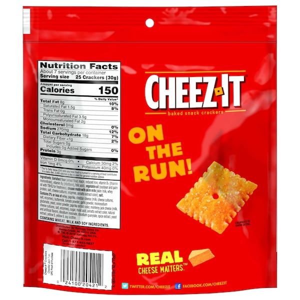 Cheez-It Cheez-It Bolsa con cierre recerrable de galletas Cheddar Jack 7 oz., Paquete de 6 - 2410020417