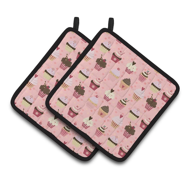 Carolines Treasures Cupcakes on Pink Pair of Pot Holders - BB7280PTHD