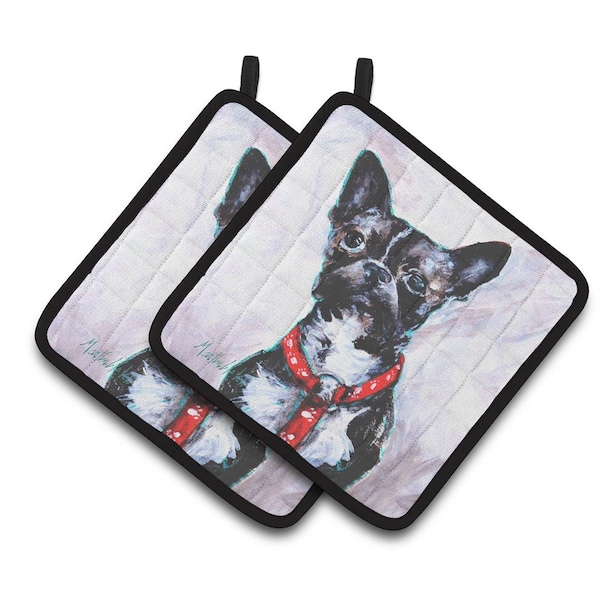 Carolines Treasures Boston Terrier Brindle Ziggy Pair of Pot Holders - MW1312PTHD