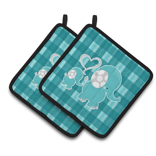 Carolines Treasures Plaid Momma & Baby Elephant Pair of Pot Holders - BB6839PTHD