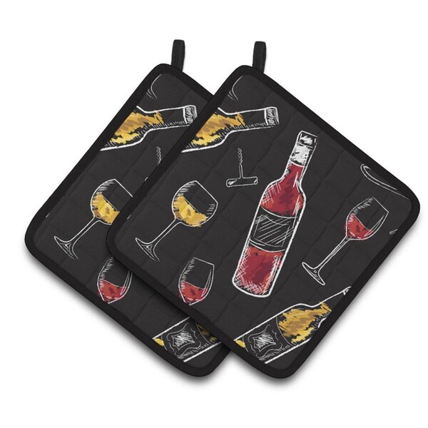 Carolines Treasures Red and White Wine on Black Pair of Pot Holders - BB5197PTHD