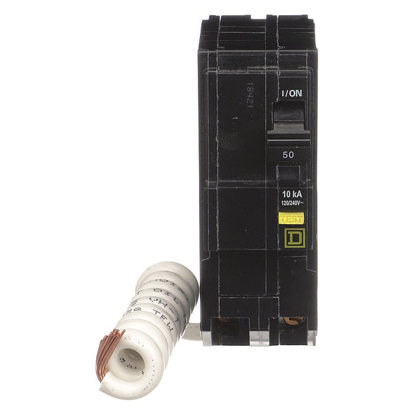 Square D Miniature Circuit Breaker, QO Series, 50A, 2 Pole, 120/240V AC, 10kA at 120/240V AC, A Curve - QO250GFIC
