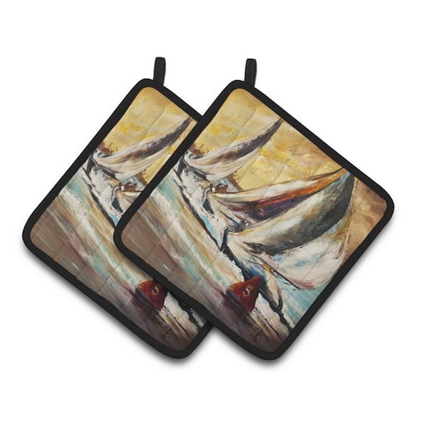 Carolines Treasures Boat Race Sailboats Pair of Pot Holders, 7.5 x 3 x 7.5 in. - JMK1244PTHD
