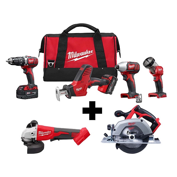 Milwaukee Tool M18 4Tool Kit, M18 Grinder, M18 Circ Saw - 2695-24, 2686-20, 2630-20