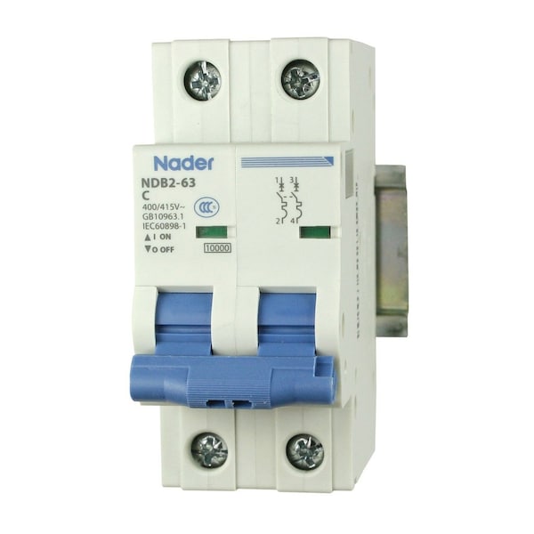 Automation Systems Interconnect 2 Pole, 40A, 480V AC, Trip Curve: C, DIN Rail Mount-Miniature Circuit Breaker, 36mm Width - NDB2-63C40-2