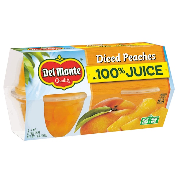 Del Monte Durazno Picado en Jugo 100% en Tazón de Plástico de 4 oz, Paquete de 24 - 2000165