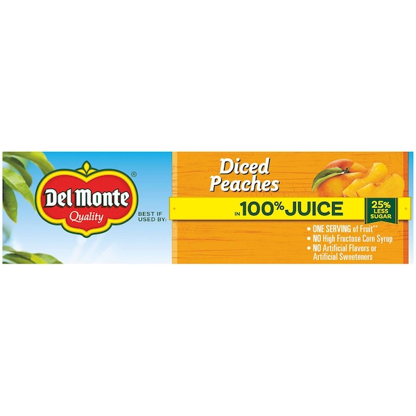 Del Monte Durazno Picado en Jugo 100% en Tazón de Plástico de 4 oz, Paquete de 24 - 2000165