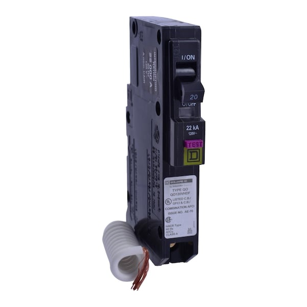 Square D Circuit Breaker, QO Series, 20A, 1 Pole, 120V AC, 22kA at 120V AC - QO120VHDF