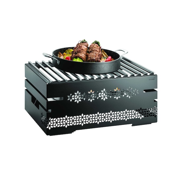 Rosseto Serving Solutions Mosaic Multi-Chef 10" Black Matte Warmer Kit w/ Grill, 3 Fuel Holders, & Reversible Burner Stand - SK053
