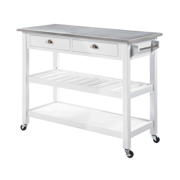 Convenience Concepts American Heritage 3 Tier Stainless Steel Kitchen Cart with Drawers - Stainless Steel/White - HI2540379