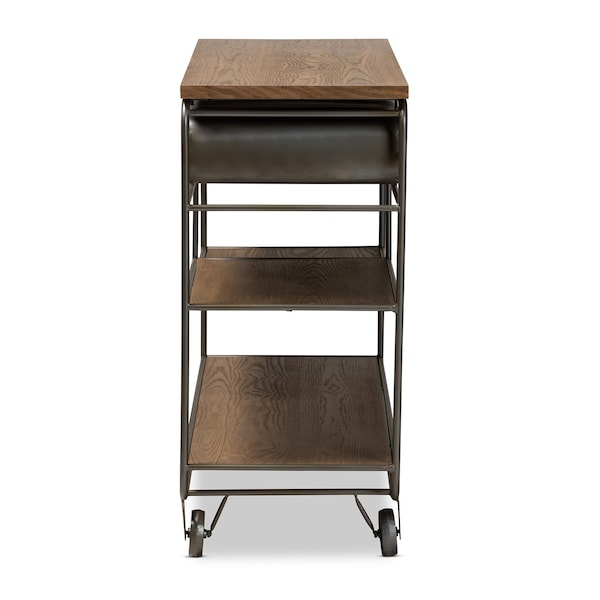 Baxton Studio Grant Vintage Oak Brown Finished Wood and Black Finished Metal 2-Drawer Kitchen Cart - 177-11201-Zoro