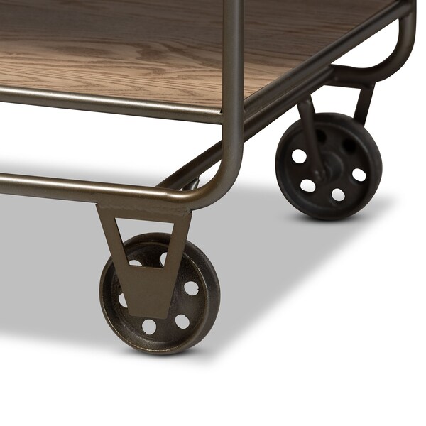 Baxton Studio Grant Vintage Oak Brown Finished Wood and Black Finished Metal 2-Drawer Kitchen Cart - 177-11201-Zoro