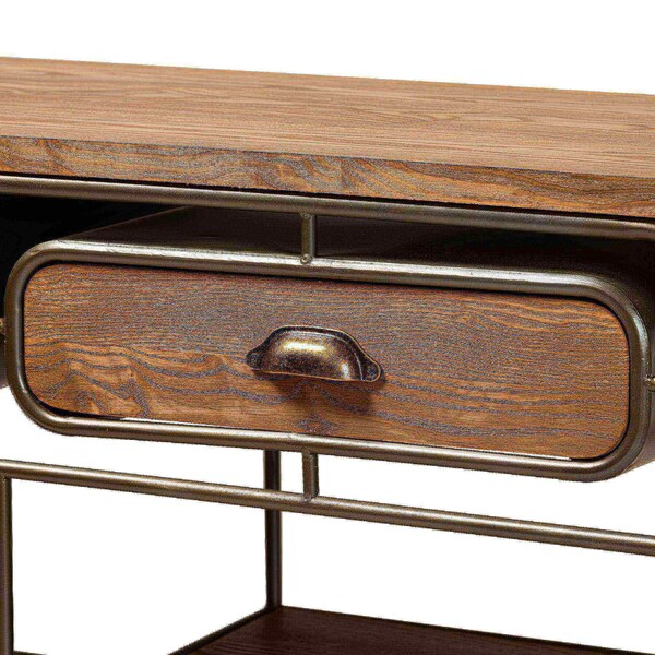 Baxton Studio Grant Vintage Oak Brown Finished Wood and Black Finished Metal 2-Drawer Kitchen Cart - 177-11201-Zoro