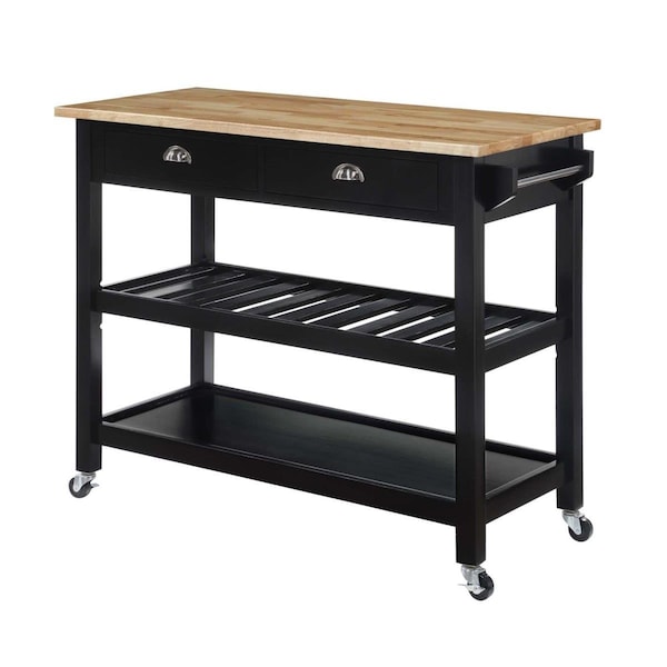 Convenience Concepts American Heritage 3 Tier Butcher Block Kitchen Cart with Drawers - Butcher Block/Black - HI2540497