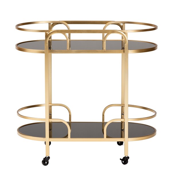 Baxton Studio Leighton Contemporary Glam and Luxe Gold Metal and Tempered Glass 2Tier Wine Cart - 221-12525-ZORO