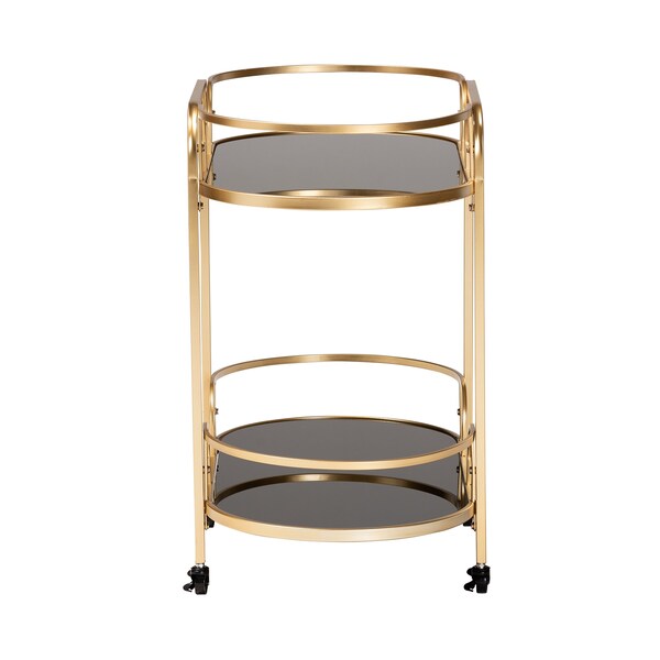 Baxton Studio Leighton Contemporary Glam and Luxe Gold Metal and Tempered Glass 2Tier Wine Cart - 221-12525-ZORO