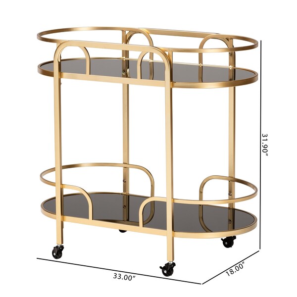 Baxton Studio Leighton Contemporary Glam and Luxe Gold Metal and Tempered Glass 2Tier Wine Cart - 221-12525-ZORO