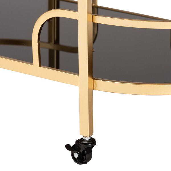 Baxton Studio Leighton Contemporary Glam and Luxe Gold Metal and Tempered Glass 2Tier Wine Cart - 221-12525-ZORO
