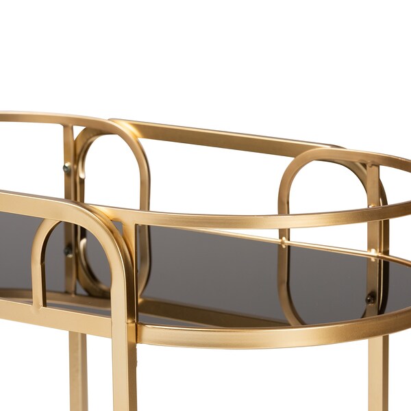 Baxton Studio Leighton Contemporary Glam and Luxe Gold Metal and Tempered Glass 2Tier Wine Cart - 221-12525-ZORO