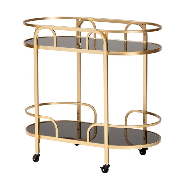 Baxton Studio Leighton Contemporary Glam and Luxe Gold Metal and Tempered Glass 2Tier Wine Cart - 221-12525-ZORO