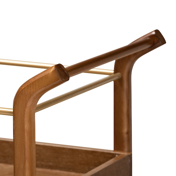 Baxton Studio Tahir Modern Walnut Brown Finished Wood and Antique Gold Finished Metal 2-Tier Mobile Bar Cart - 184-9041-Zoro