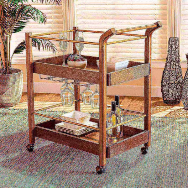 Baxton Studio Tahir Modern Walnut Brown Finished Wood and Antique Gold Finished Metal 2-Tier Mobile Bar Cart - 184-9041-Zoro