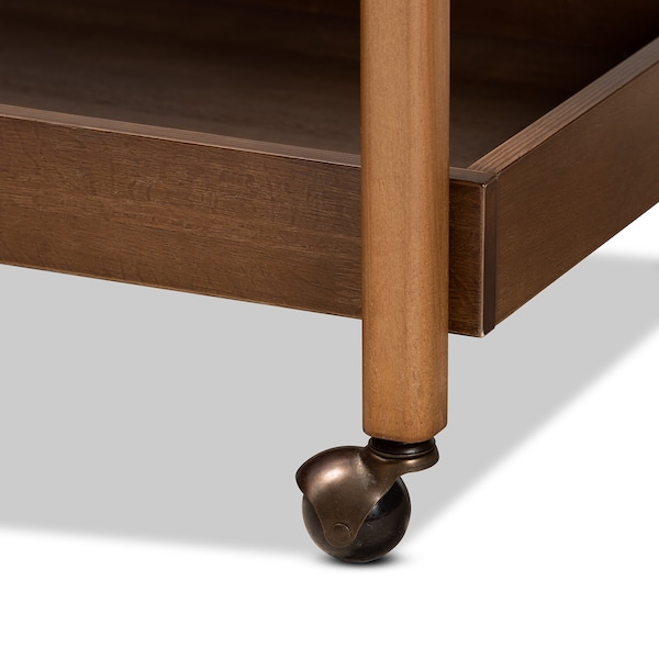 Baxton Studio Tahir Modern Walnut Brown Finished Wood and Antique Gold Finished Metal 2-Tier Mobile Bar Cart - 184-9041-Zoro