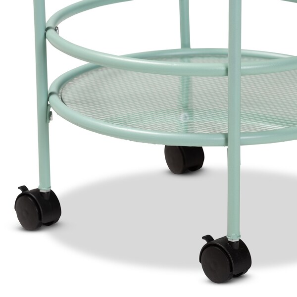 Baxton Studio Newell MidCentury Modern Mint Green Finished Metal 2Tier Kitchen Cart - 213-12480-ZORO
