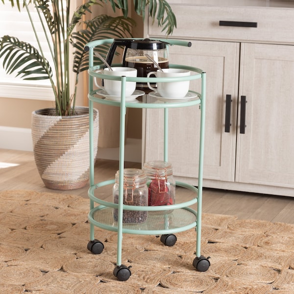 Baxton Studio Newell MidCentury Modern Mint Green Finished Metal 2Tier Kitchen Cart - 213-12480-ZORO