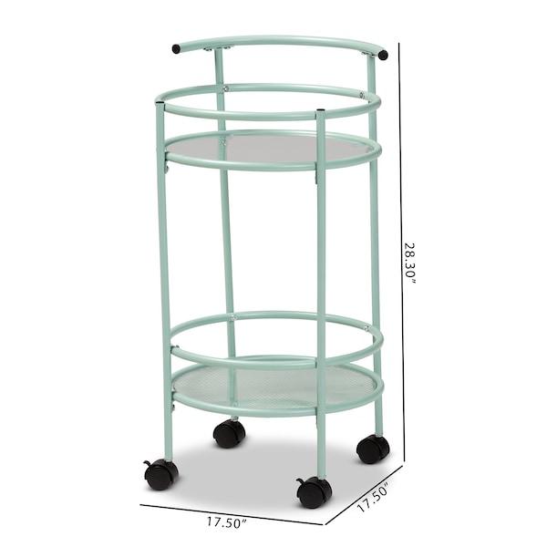 Baxton Studio Newell MidCentury Modern Mint Green Finished Metal 2Tier Kitchen Cart - 213-12480-ZORO