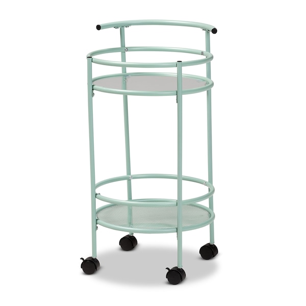 Baxton Studio Newell MidCentury Modern Mint Green Finished Metal 2Tier Kitchen Cart - 213-12480-ZORO