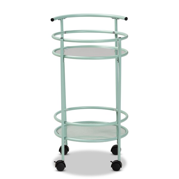 Baxton Studio Newell MidCentury Modern Mint Green Finished Metal 2Tier Kitchen Cart - 213-12480-ZORO
