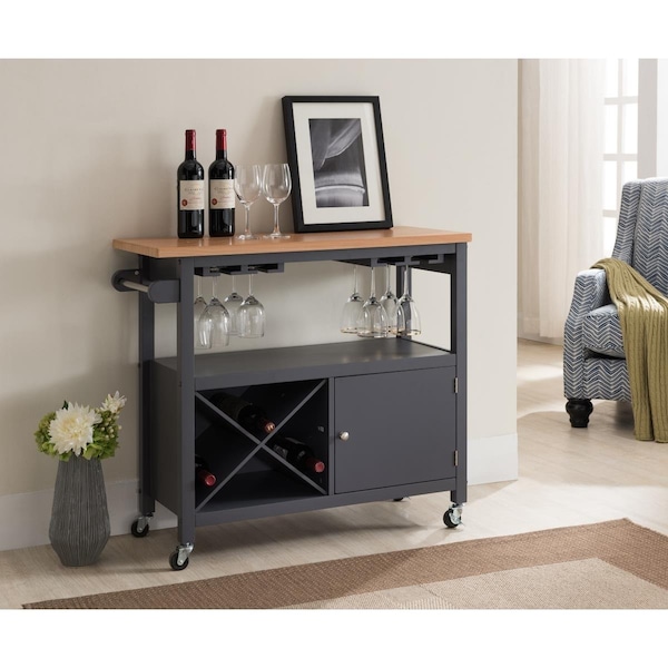 Deluxdesigns Solid Wood & Wood Veneer Kitchen Cart - Grey & Natural - DE1805644