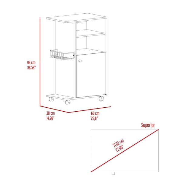 Tuhome Clip Kitchen Cart, Single Door Cabinet, Four Casters, White - MLB6771