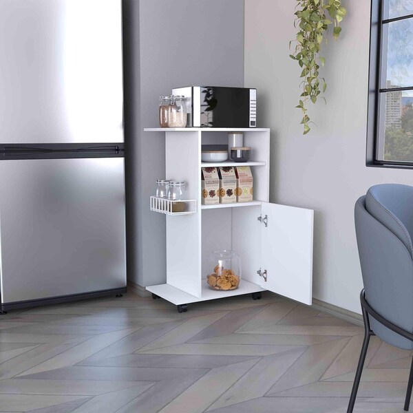 Tuhome Clip Kitchen Cart, Single Door Cabinet, Four Casters, White - MLB6771