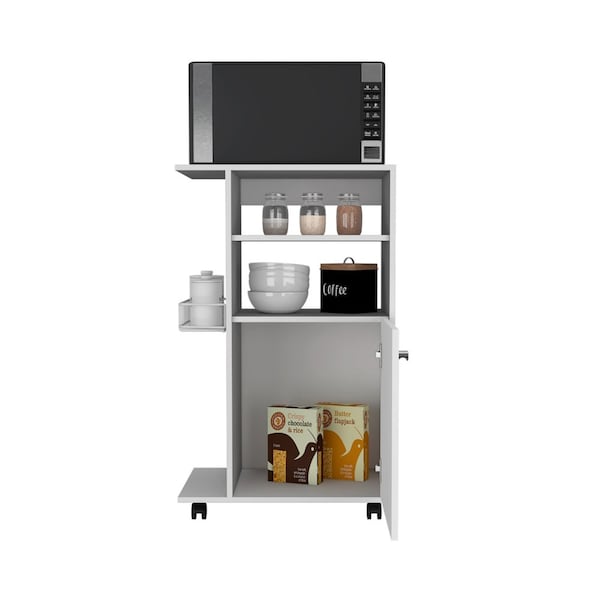 Tuhome Clip Kitchen Cart, Single Door Cabinet, Four Casters, White - MLB6771