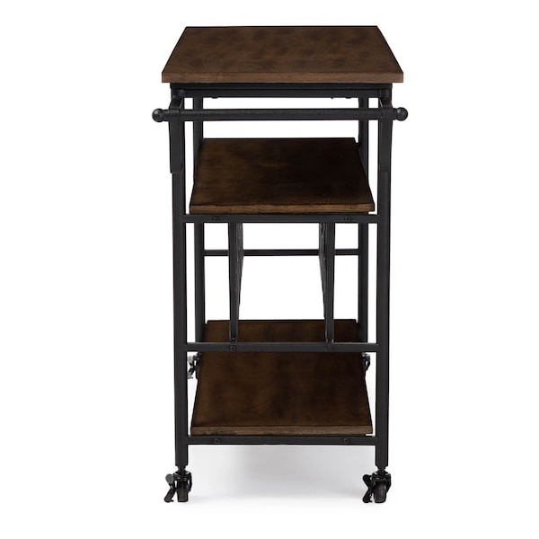 Baxton Studio Bradford Metal Distressed Wood Mobile Bar Serving Wine Cart - 121-6649