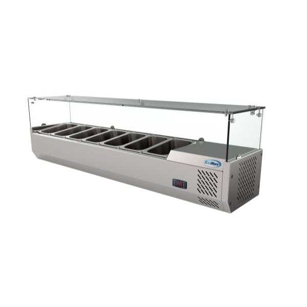 Koolmore Refrigerated Countertop Condiment Prep Station with Glass Sneeze Guard - SCDC-7T