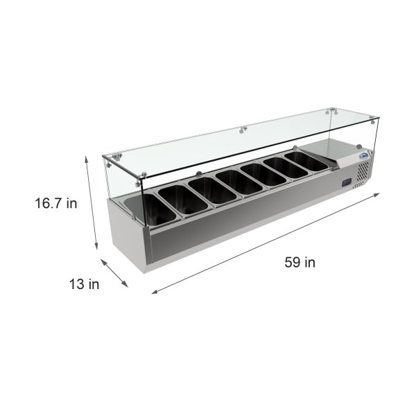 Koolmore Refrigerated Countertop Condiment Prep Station with Glass Sneeze Guard - SCDC-7T