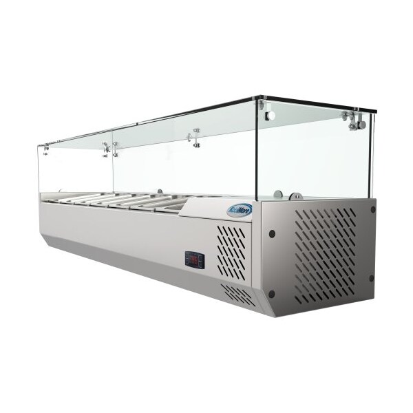Koolmore Refrigerated Countertop Condiment Prep Station with Glass Sneeze Guard - SCDC-7T