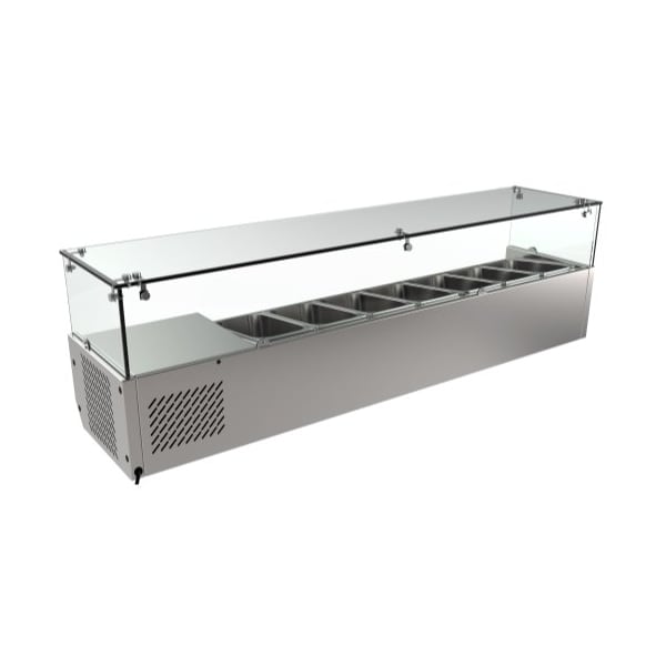 Koolmore Refrigerated Countertop Condiment Prep Station with Glass Sneeze Guard - SCDC-7T