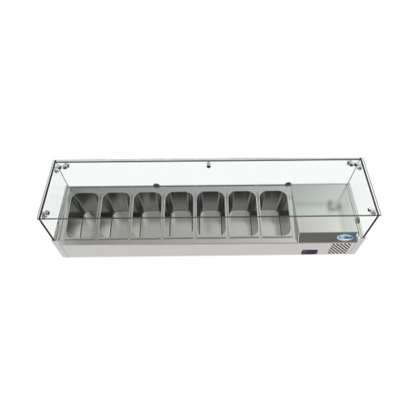 Koolmore Refrigerated Countertop Condiment Prep Station with Glass Sneeze Guard - SCDC-7T