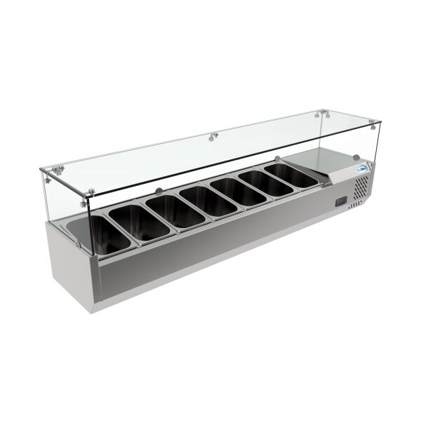 Koolmore Refrigerated Countertop Condiment Prep Station with Glass Sneeze Guard - SCDC-7T