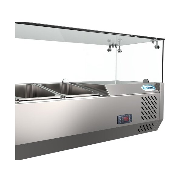 Koolmore Refrigerated Countertop Condiment Prep Station with Glass Sneeze Guard - SCDC-7T